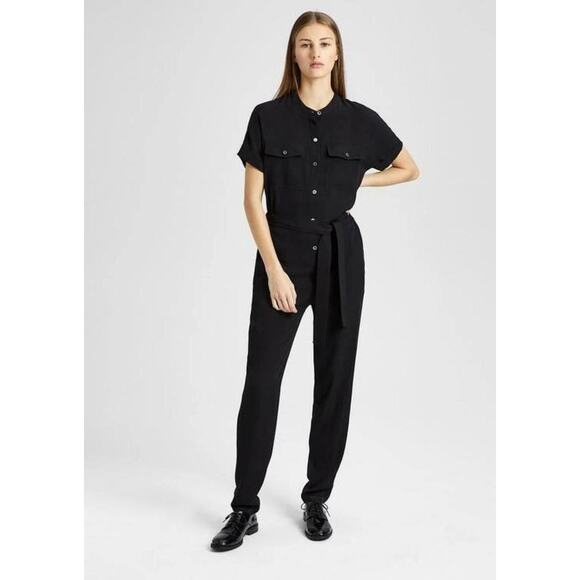NWT Theory Women's Black Cargo Shirt Silk Jumpsuit Romper Size 4 - Picture 1 of 16